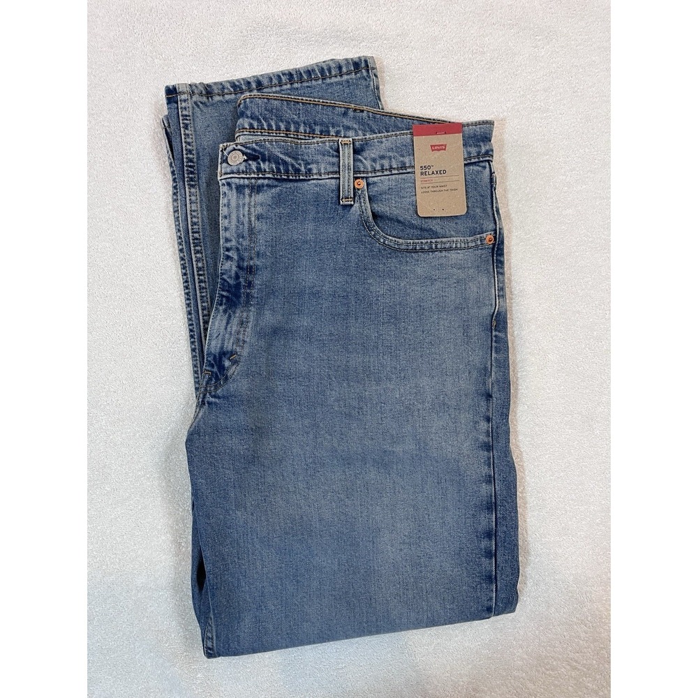 NWT Levis 550 Relaxed‎ Fit Stretch Jeans Mens Size 42x32 Blue Med Wash Denim